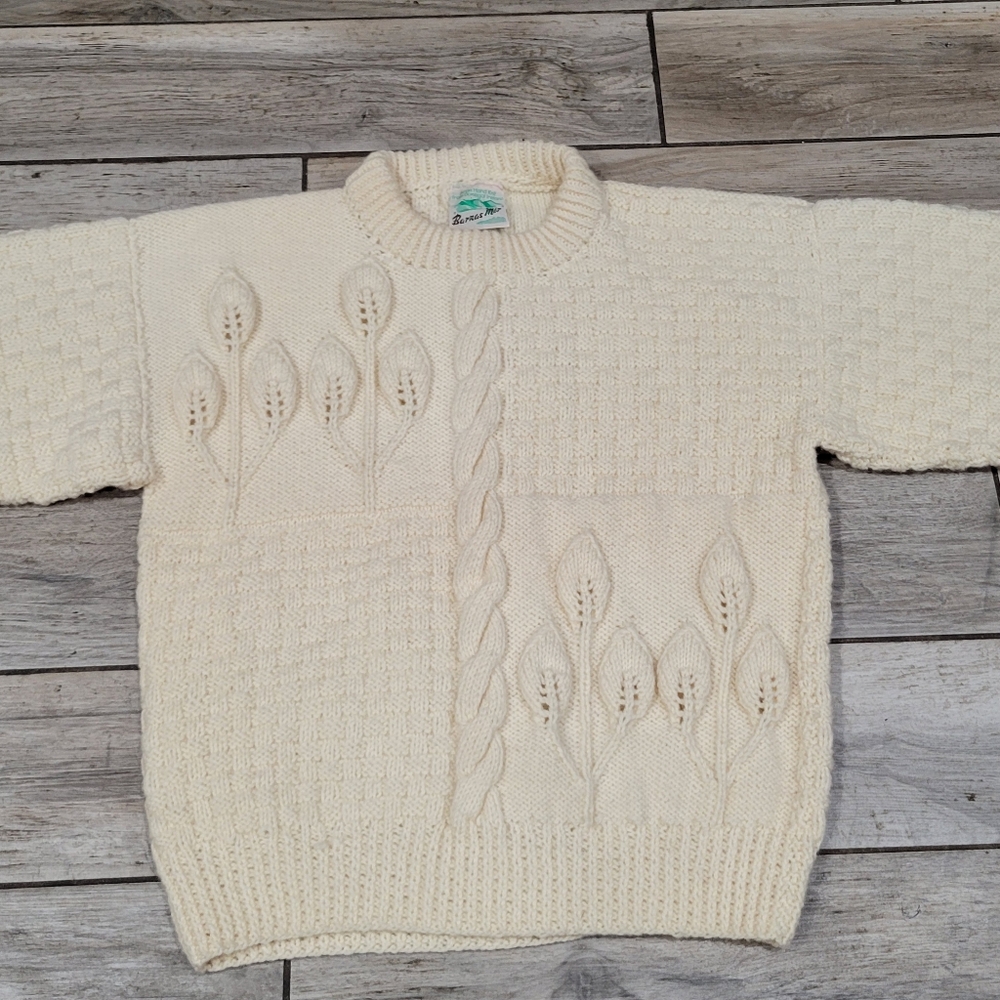 Vtg Barnas Mor Lg Hand Knit Chunky Thick 3D Wool Sweater HTF Made In Ireland